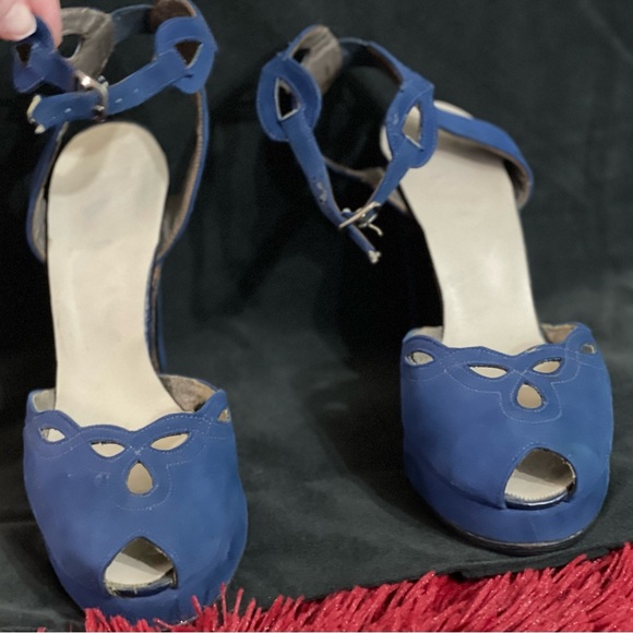 VINTAGE BLUE SUEDE SHOES pin up burlesque - Picture 2 of 9